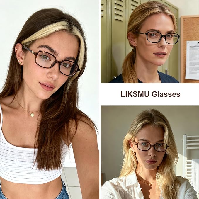 LIKSMU Blue Light Blocking Glasses for Woman Men Blue light Blocker Eyewear Trendy Rectangle Small Eyeglasses, 2pack
