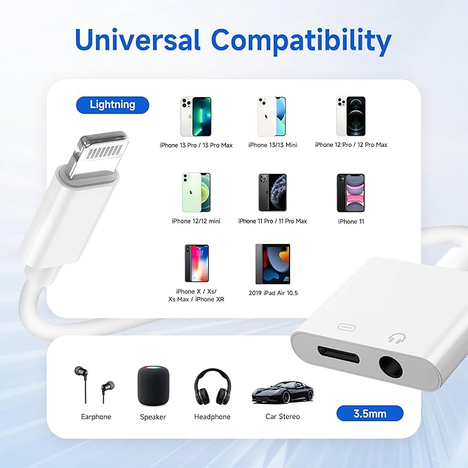[Apple MFi Certified] 2 Pack Lightning to 3.5mm Headphone Jack Adapter, 2 in 1 Headphone Adapter Aux Audio and Charger Adapter Dongle Cable Splitter Compatible with iPhone14/13/12/11/XS/XR