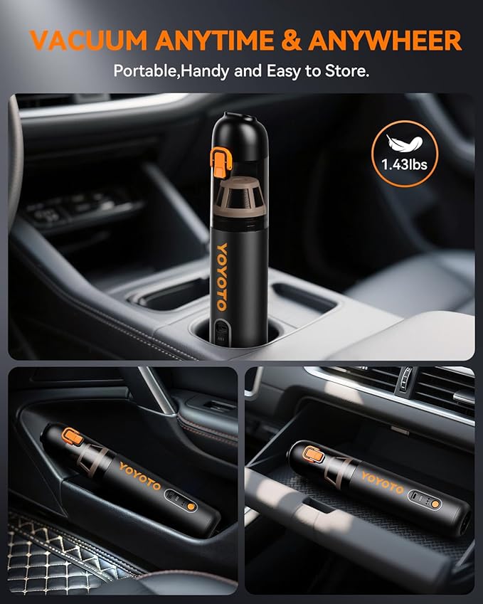 Car Vacuum, Handheld Vacuum Cordless with 21000Pa Powerful Suction & 3 Modes, 4-in-1 Portable Hand Held Mini Vacuum Cleaner Rechargeable, Ultra Light for Car Home Office (Black)