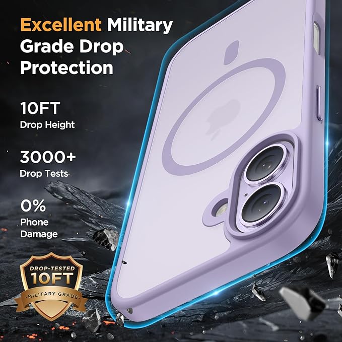 Miracase Magnetic for iPhone 17 Case (Compatible with MagSafe) with Screen Protector Military-Grade Protection, Anti-Fingerprint Translucent Matte Phone Cover for iPhone 17 6.3 inch, Light Purple
