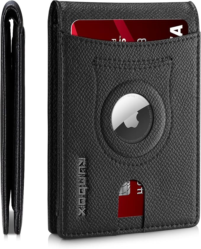 RUNBOX AirTag-Wallet-Mens-Slim-RFID Blocking Wallets Leather with Bill Compartment Air Tag Bifold Card Holder Wallet Gifts for Men Dad