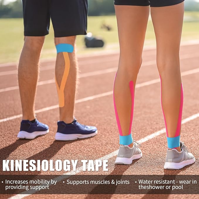 Goldsprout Kinesiology Tape (4 Rolls Pack),Waterproof Athletic Tape for Pain Relief,Brace & Elastic Supports Tapes for Ankle Wrists Knees Joints,2 Inches Wide x 16.4 Feet Long (Pink)