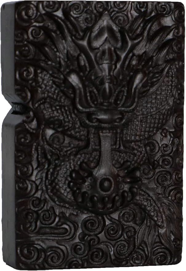 Natural Ebony Black Wood Carved Lighter Shell Box For Zippo Module (Dragon)