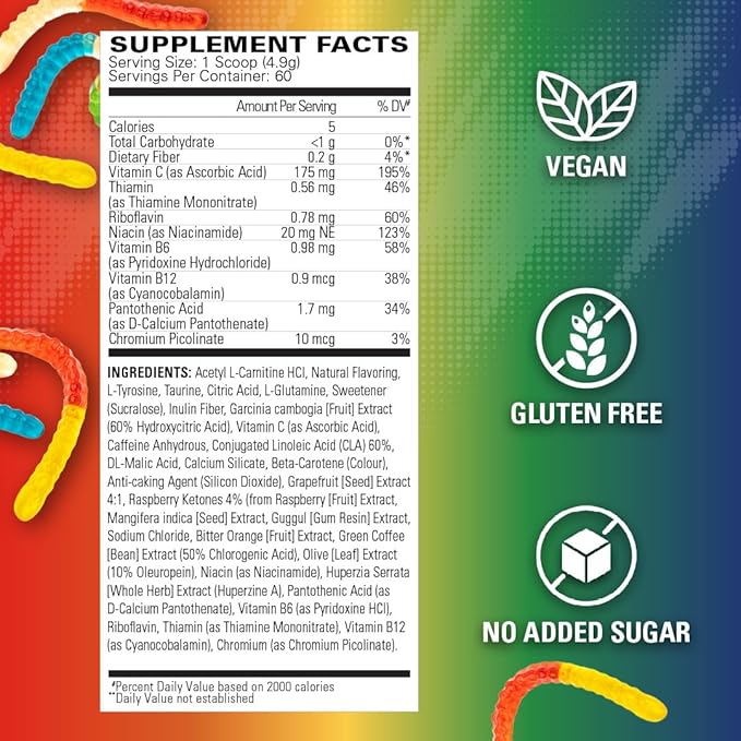 EHP Labs OxyShred Pre Workout Powder - Preworkout Powder with L Glutamine & Acetyl L Carnitine, Energy Boost Drink - Gummy Snake, 60 Servings
