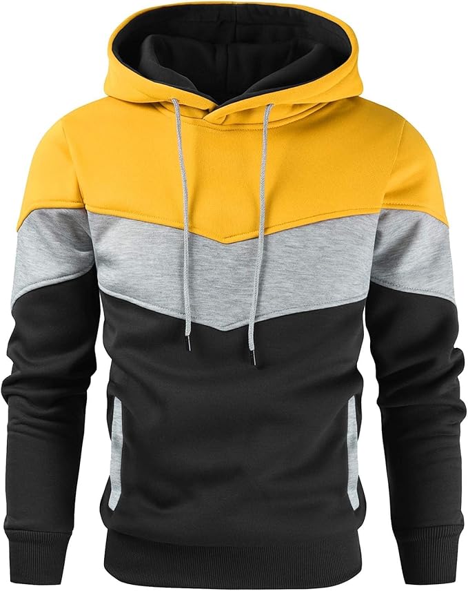 Gesean Men's Novelty Color Block Pullover Fleece Hoodie Long Sleeve Casual Sweatshirt with Pocket
