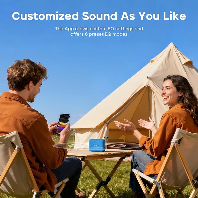 Tribit PocketGo Portable Bluetooth Speaker, 20H Playtime, IP68 Waterproof/Dustproof, Wireless, BT6.0, Shower, Powerful Sound, Custom EQ, TWS, Support TF Card, Floatable, Type-C, Travel/Outdoors (Blue)