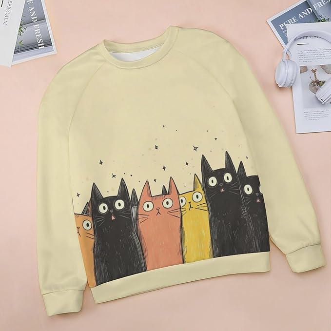 Fall Sweaters for Women 2024 Cat Print Long Sleeve Casual Crewneck Warm Fall Pullover Comfy Fashion Sweatshirts
