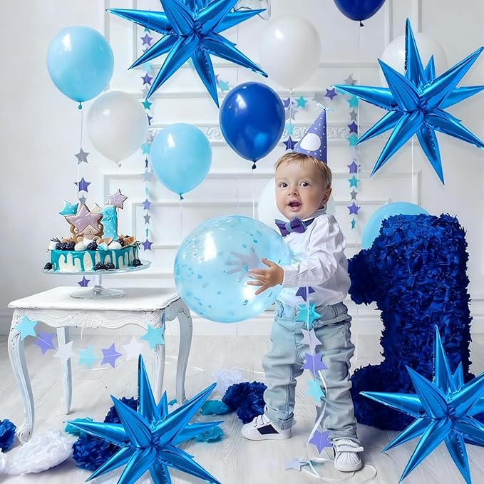 Blue Balloons Foil Star Ballons Explosion Mylar Baloons Large Spike Balloon Photo Backdrops Party Decoration for Birthday Gender Reveal Graduation Wedding Anniversary Bachelorette Halloween Christmas