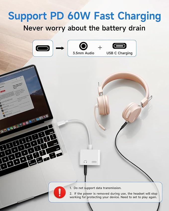 USB C to 3.5mm Headphone and Charger Adapter, Type C to Aux Jack Dongle Cable Cord with PD Fast Charging for iPhone 15/16/17 Pro/Max/Plus, iPad, Samsung Galaxy S22/S23/S24 Ultra, Note 20 (100-Pack)