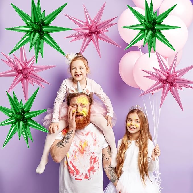 6PCS Star Balloons, 22Inch Large Green Pink Star Balloon Explosion Foil Balloons Cone Spike Balloon for Birthday Graduation Wedding Anniversary Party Backdrops Decorations