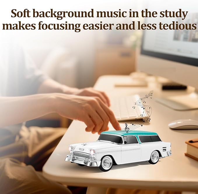 Retro car-shaped Bluetooth speaker, high-definition sound quality, TWS pairing, multiple interface outputs, truck model Bluetooth speaker, suitable for desktop decoration, parties, beach (WHITE)