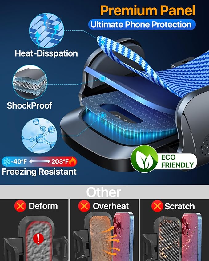 2026 Ultimate Best【True Military-Grade & Safety Cert】Car Phone Holder HTU【Upgraded 5-in-1 & 100+LBS Strongest Suction】360 Rotation Truck Windshield Dashboard Vent Mount Stand for iPhone Android, Blue