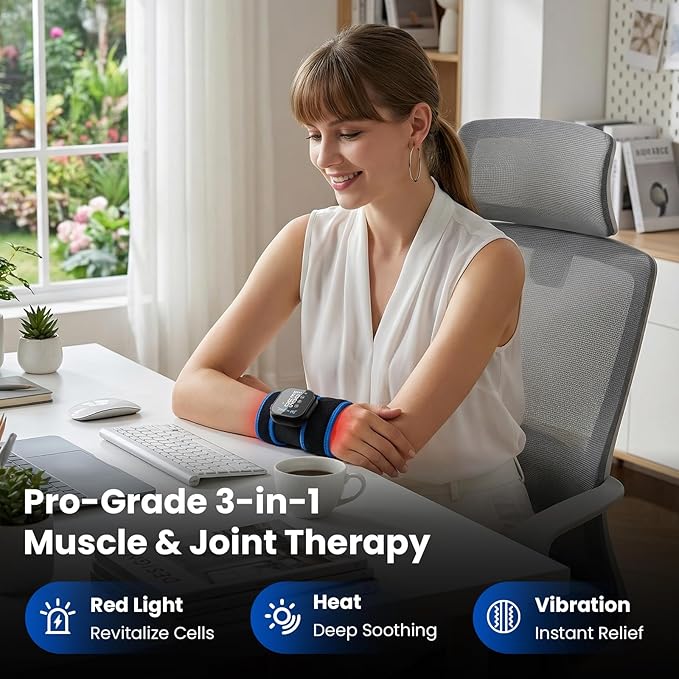 BOB AND BRAD TheraHeat Infrared Red Light Wrist Wrap, FSA-HSA Eligible, Cordless Heating Pad with Vibration Massage for Carpal Tunnel, Arthritis, Tendonitis & Joint Pain Relief for Hand, Arm, Elbow