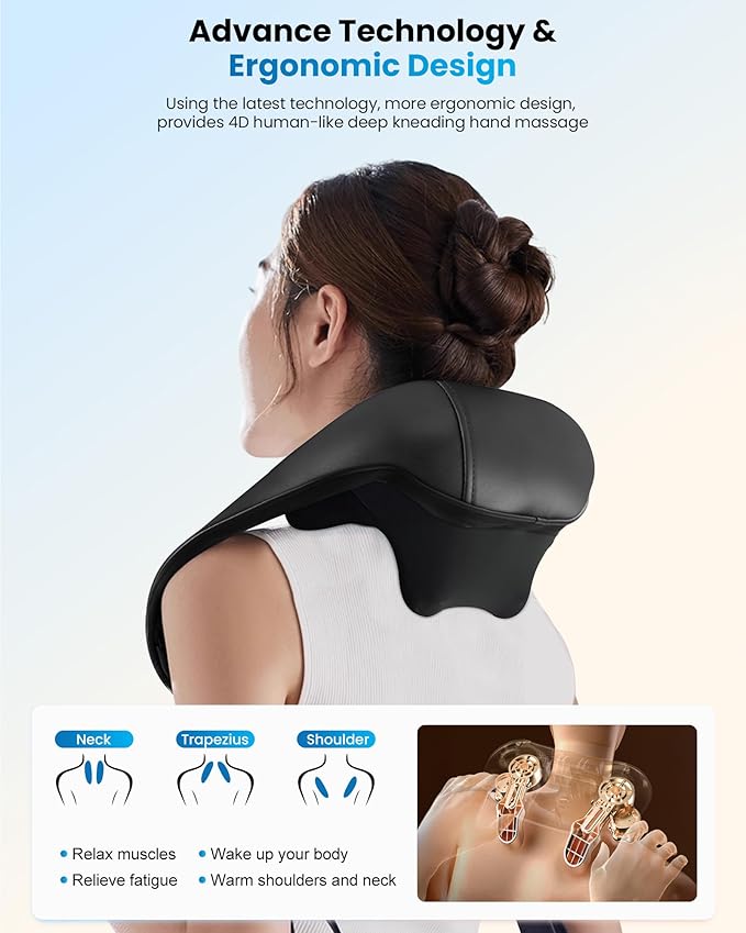 COMFIER Shiatsu Neck Massager with Heat, Cordless Neck and Shoulder Massager for Pain Relief Deep Tissue, Graphene Heating, 4D Kneading Massage Pillow, Gifts for Men/Women -Black
