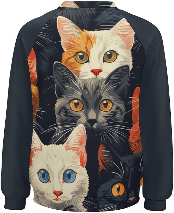 Long Sleeve Shirt Women Fall Cat Print Funny Hide Belly Vacation Plus Size Ladies Hippie Dressy Sweaters