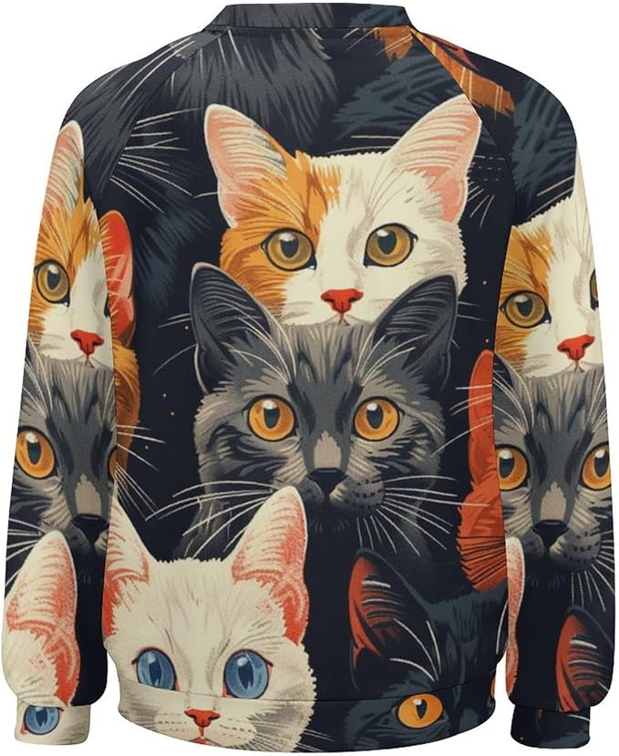 Fall Sweaters for Women 2024 Cat Print Long Sleeve Casual Crewneck Warm Fall Pullover Comfy Fashion Sweatshirts
