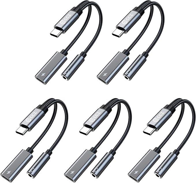 USB Type C to 3.5mm Headphone and Charger Adapter,2 in 1 USB C to Aux Audio Jack Hi-Res DAC with Charging for Earphones,Compatible with Samsung Galaxy S25/S24/S23/S22+(USB-3.5MM, 5Pack)