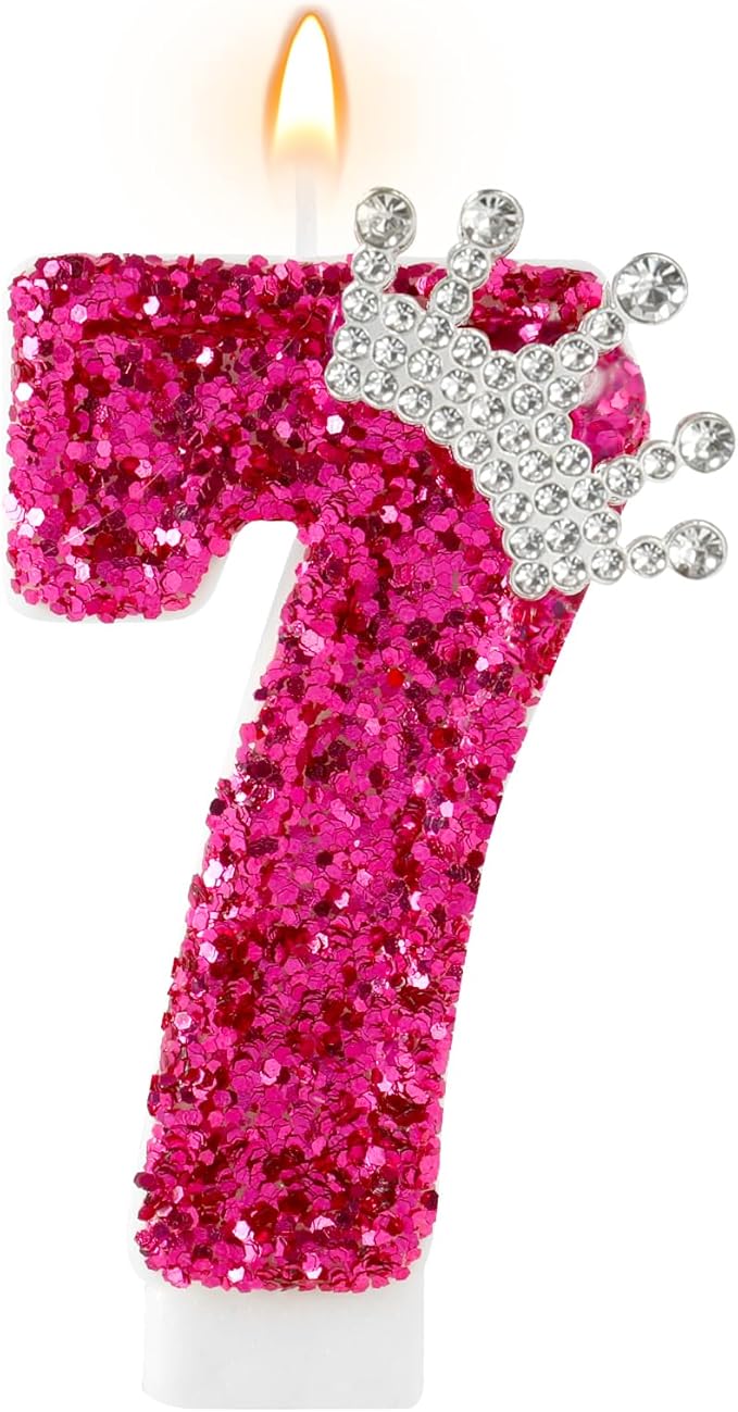 AKURIEEY Hot Pink Birthday Candles Crown Number 7 Candle Birthday Party Decorations Cake Topper Cupcake Decor for Anniversary Celebrations Supplies