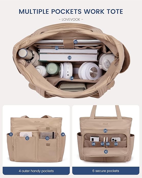 LOVEVOOK Tote Bag for Women,Light Puffer Tote Bag with Multi-pockets,Stylish Carry on Laptop Bags for Daily,Travel,Work,Gym | with Multi-pockets, Stylish, Carry on, for Daily, Travel, Work