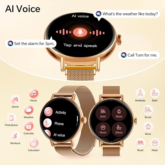 Smart Watches for Women,1.27" HD Fitness Tracker Answer,Make Call,Heart Rate,Sleep,SpO2,Round Smart Watch for iPhone/Samsung/Android,IP68 Waterproof,110+ Sport Mode-Rose Gold