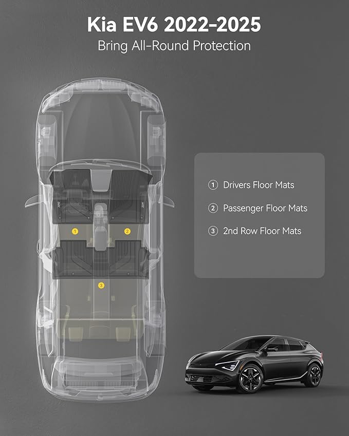 3W Floor Mats for Kia EV6 2024 2023 2022 Floor Liner Custom Fit All Weather TPE 3D Car Mats Fit for KIA EV6 1st and 2nd Row,Black