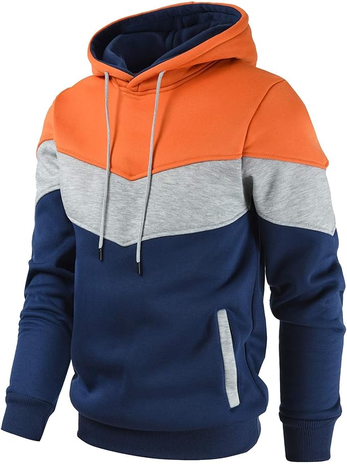 Gesean Men's Novelty Color Block Pullover Fleece Hoodie Long Sleeve Casual Sweatshirt with Pocket