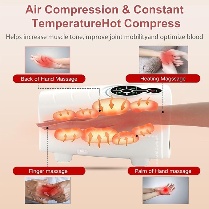 AERLANG Hand Massager,Birthday gifts for women Mom,Valentines Day Gifts for Her Hand Massage Machine with Heat and compression Electric Hand Massager for Arthritis and Carpal Tunnel Cordless Massagers