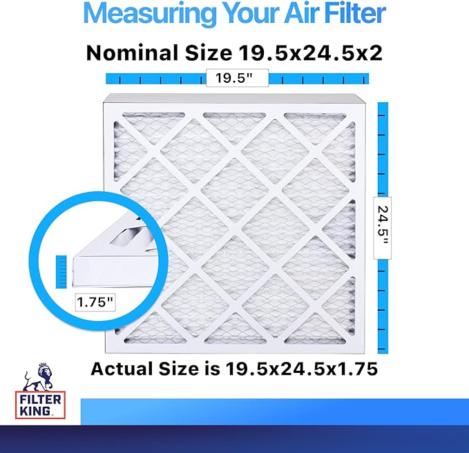 Filter King 19.5x24.5x2 Air Filter | 5-PACK | MERV 8 HVAC Pleated A/C Furnace Filters | MADE IN USA | Actual Size: 19.5 x 24.5 x 1.75"