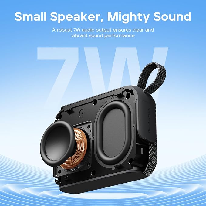Tribit PocketGo Portable Bluetooth Speaker, 20H Playtime, IP68 Waterproof/Dustproof, Wireless, BT6.0, Shower, Powerful Sound, Custom EQ, TWS, Support TF Card, Floatable, Type-C, Travel/Outdoors/Home