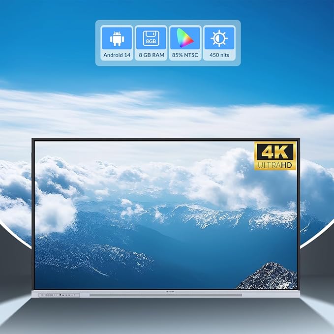 65 Inch 4K Smart Board - Google EDLA-Certified Interactive Whiteboard, Android 14, 50-Point Touch, Wireless Casting - Digital Whiteboard for Classrooms & Hybrid Offices (Board Only)
