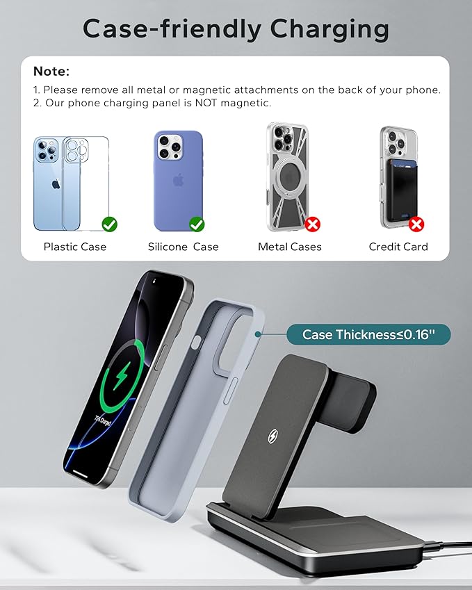 3 in 1 Charging Station for Apple Multiple Devices, Foldable Wireless Charger Stand for iPhone 17 16 15 14, Fast Travel Phone Charging Dock for Apple Watch Ultra 11 10 9 8, AirPods 4 3 Pro
