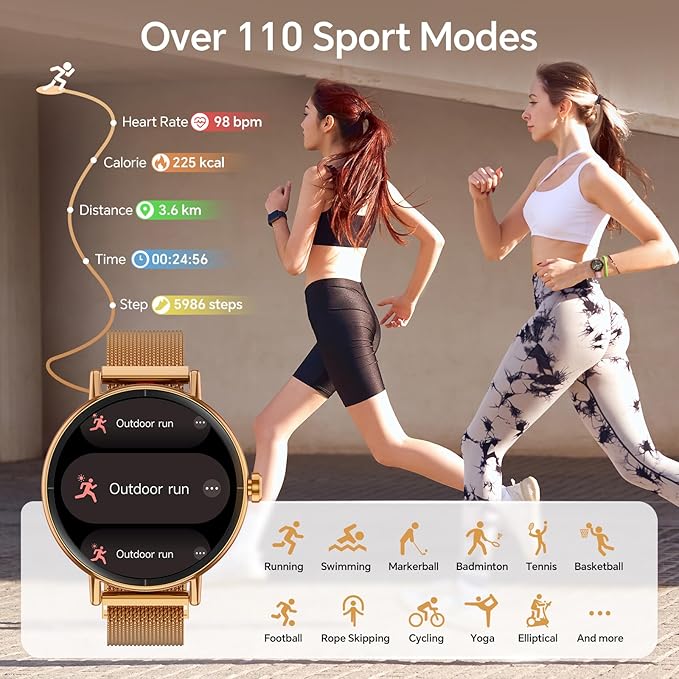 Smart Watches for Women,1.27" HD Fitness Tracker Answer,Make Call,Heart Rate,Sleep,SpO2,Round Smart Watch for iPhone/Samsung/Android,IP68 Waterproof,110+ Sport Mode-Rose Gold