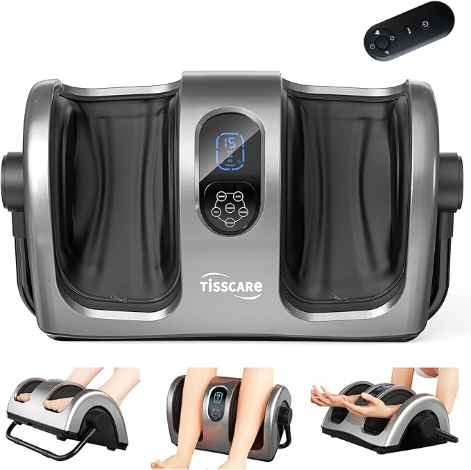 TISSCARE Shiatsu Foot Massager with Heat: FSA Eligible HSA Foot Massager for Neuropathy, Plantar Fasciitis and Pain Relief-Massage Feet/Leg/Calf/Ankle at Home/Office, Gifts for Women and Men(Gray)