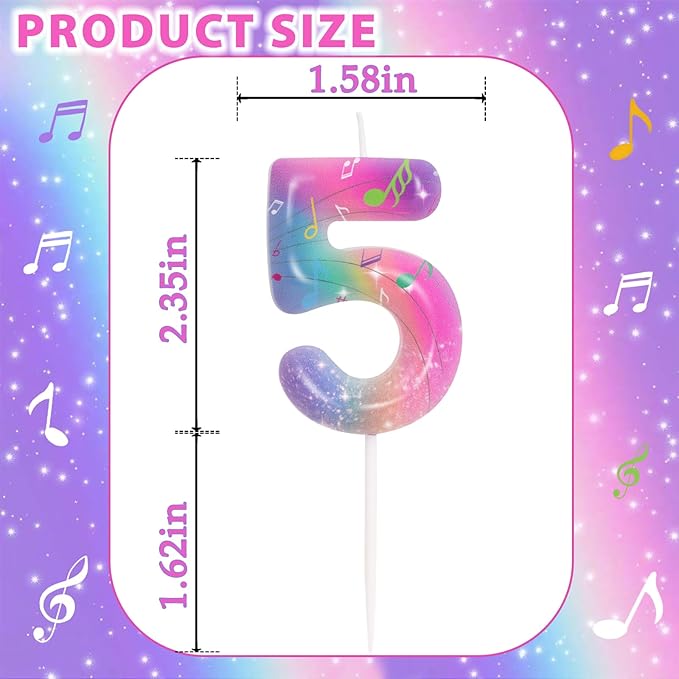 FAMGift K-pop Musical Note Birthday Candles - Number 5 Candle for Music Themed Cake Topper, Colorful Birthday Decorations for Girls
