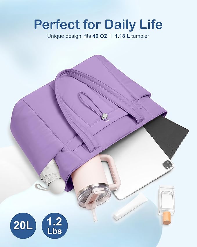 TOPDesign Puffy Tote Bag for Women with Cup Holder & Laptop Compartment & Cosmetic Bag & Trolley Sleeve for Work, Travel