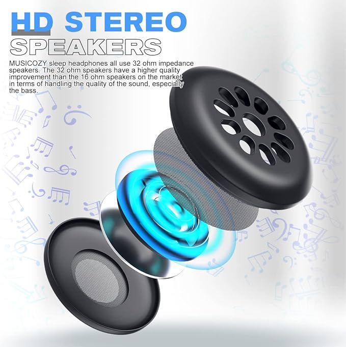 MUSICOZY Sleep Headphones, Bluetooth 5.4 Sleep Mask Headband Headphones Sleeping Eye Mask, Wireless Music Earbuds Earphones with HD Ultra-Thin Stereo Speakers for Side Sleepers Men Women