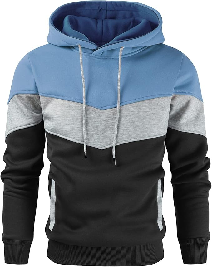 Gesean Men's Novelty Color Block Pullover Fleece Hoodie Long Sleeve Casual Sweatshirt with Pocket
