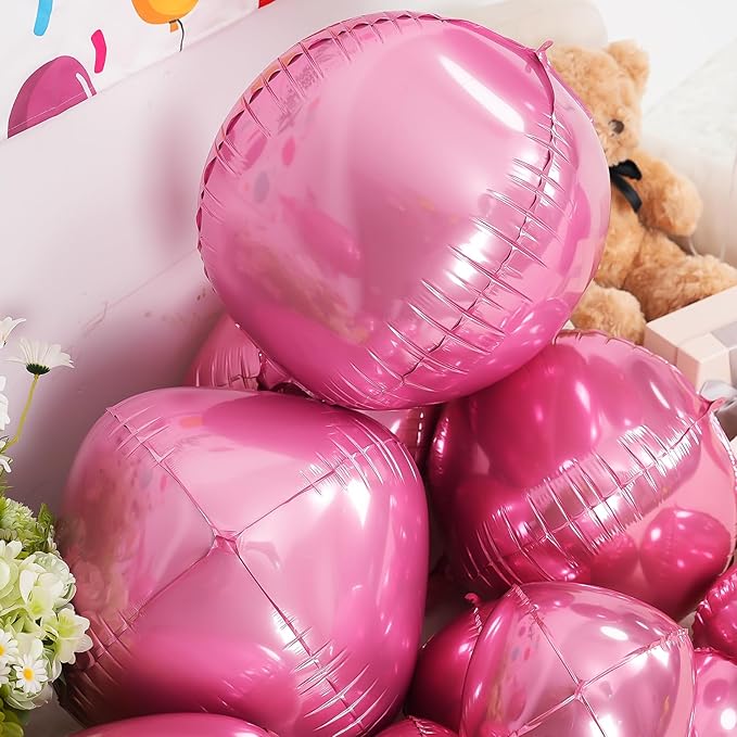 12Pcs Pink Round Foil Balloons, 22" 15" 10" 4D Helium Ball Balloon, Metallic Pink Foil Balloon for Birthday Valentine's Day Graduation Wedding Anniversary Disco Prom Party Decorations