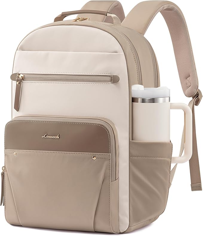 LOVEVOOK Laptop Backpack for Women, 15.6" Work Backpack Purse, Travel Personal Item Bag, Carry On Business Computer Bag, Casual Daypack for Office, School, or Gift, Soft Taupe