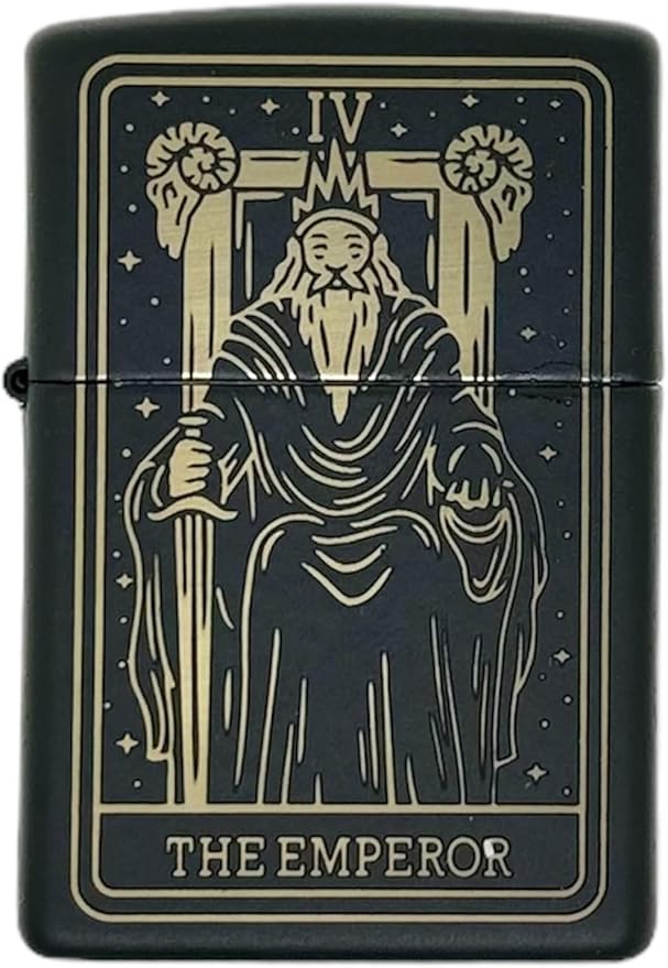 23 Custom Tarot Card - Major Arcana Card Laser Engraved Zippo Black Matt Windproof Lighter (The Emperor)