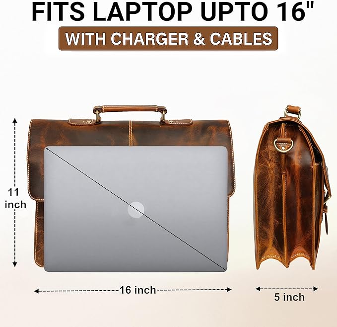 RUSTIC TOWN Handmade Leather Shoulder Briefcase Messenger Bag Mens 16 inch Laptop Satchel