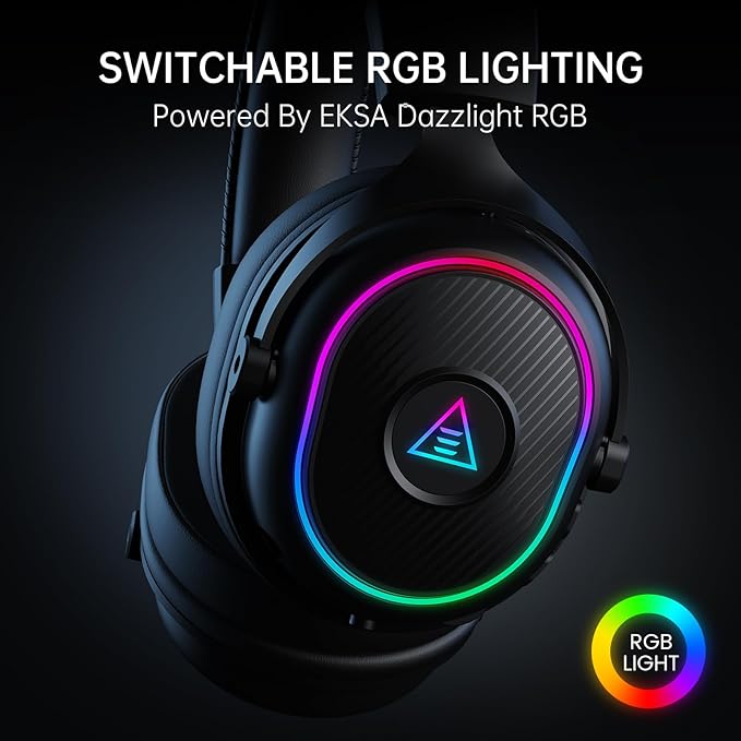 EKSA 2.4GHz Wireless Gaming Headset for PS5,PS4,PC,Switch,Mobile,Mac, Bluetooth Gaming Headphones with Detachable Microphone, RGB, 30ms Latency, 50H Battery, Stereo Sound Headset for Xbox