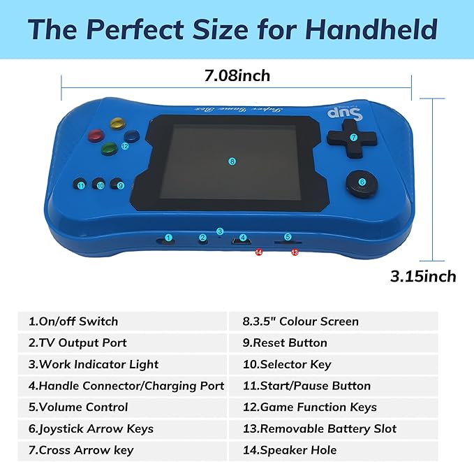 Handheld Game for Kids, Preloaded 500 Retro Video Games, Portable TV Video Gaming Player, Portable Gaming Player Rechargeable Battery 3.5" LCD for Grandkids and Toddlers (Blue)