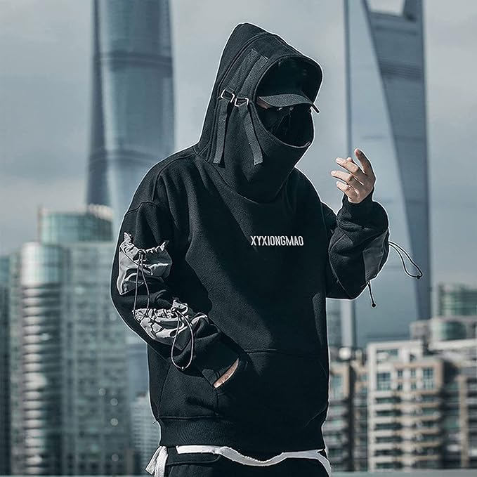 XYXIONGMAO Streetwear Techwear Hoodie Tactical Mens Black Urban Hip Hop Japanese Sweatshirt