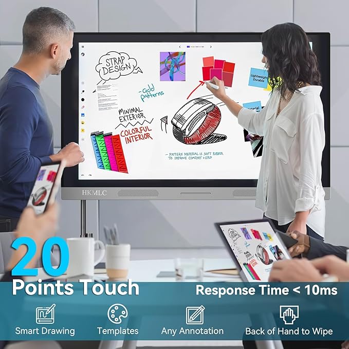 HKMLC Smart Board, Essential 55 Inch All-in-One Interactive Whiteboard with 4K UHD Touch Screen Flat Panel, Digital Electronic Whiteboard for Classroom and Business (Wall Mount Included)