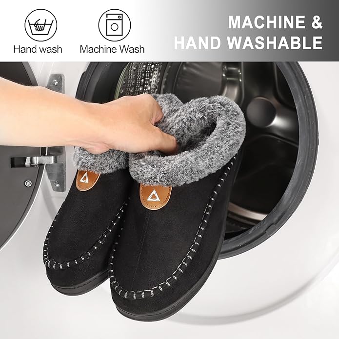 ATHMILE Mens Slippers Warm Moccasin Memory Foam House Shoes Indoor Outdoor Fuzzy Plush Lined Slippers for Home Bedroom