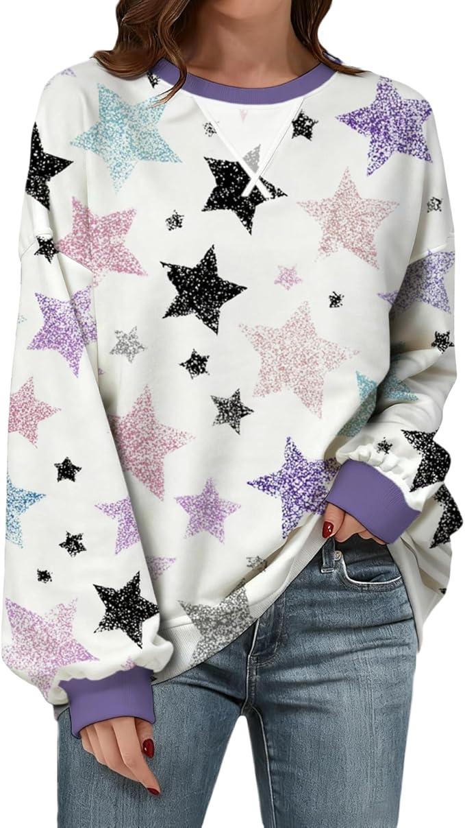 Womens Sweatshirts Fahsion Floral Print Long Sleeve Comfy Fall Tops Oversized Casual Crewneck Pullover Shirts