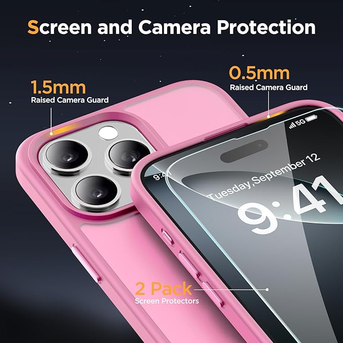 Miracase Magnetic Series for iPhone 16 Pro Max Case [Compatible with MagSafe] [with 2X Screen Protector] Military-Grade Protection, Slim Phone Case for 16 Pro Max 6.9 inch - Mes Pink