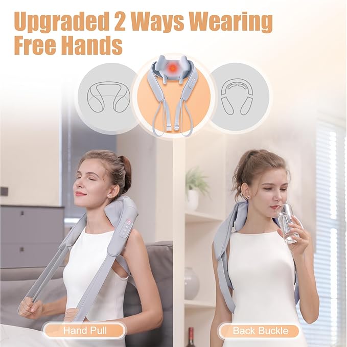 Electric Shiatsu Back and Neck Massager, Cordless Shoulder Massager with Heat, Deep Tissue 3D Kneading Massage Pillow for Shoulder, Leg, Body Muscle Pain Relief, Gifts for Men Women