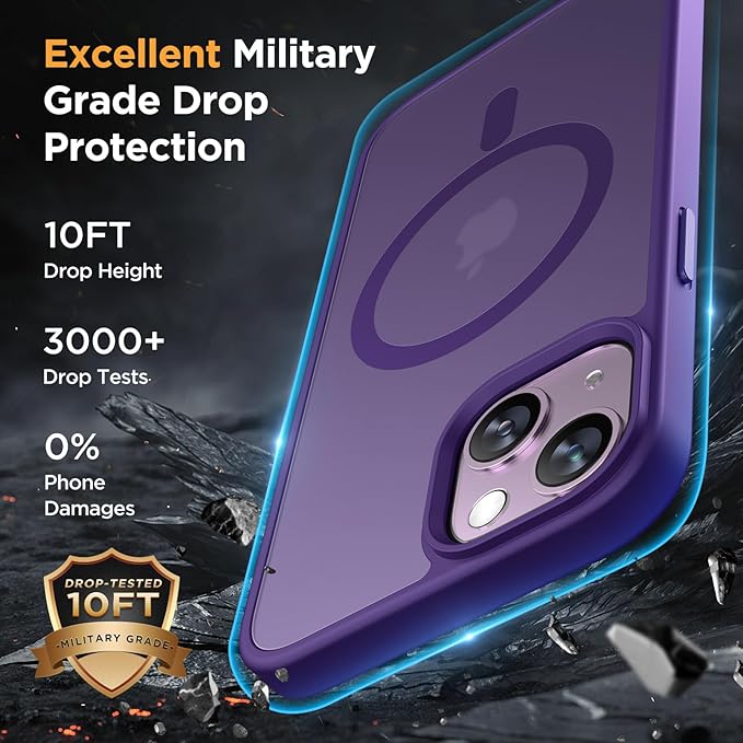 Miracase Magnetic for iPhone 15 Case (Compatible with MagSafe)（with 2X Screen Protectors） Military-Grade Protection, Anti-Fingerprint Translucent Matte Phone Cover for iPhone 15 6.1 inch, Dark Purple